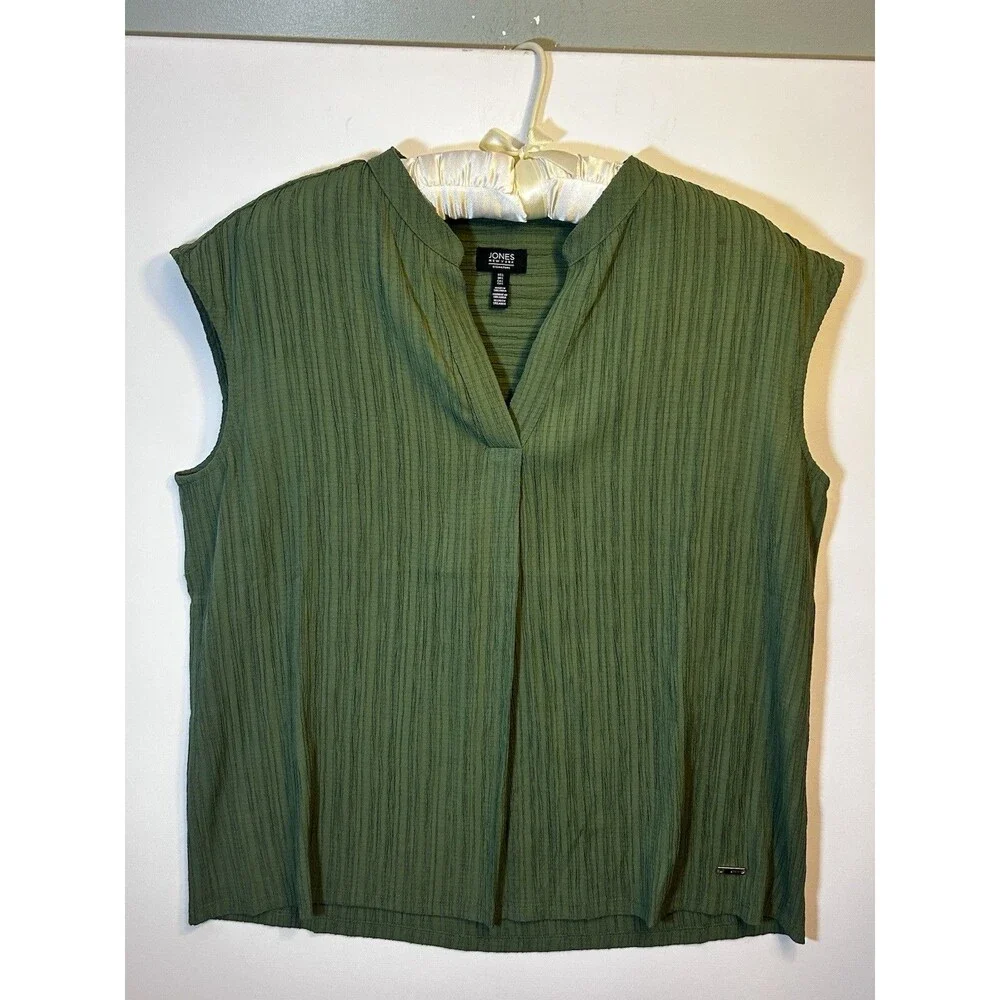 Jones New York Signature Green Textured Knit 2pc Set V-Neck Sleeveless L Texture